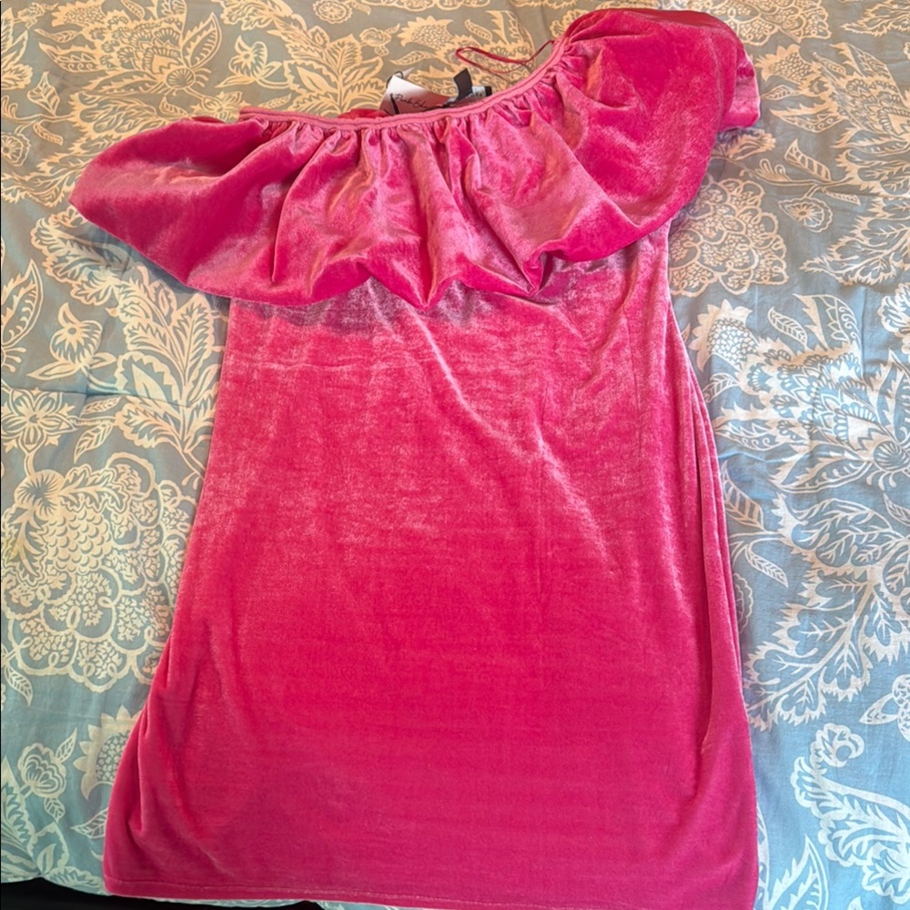 Pink Velvet Off-Shoulder Dress